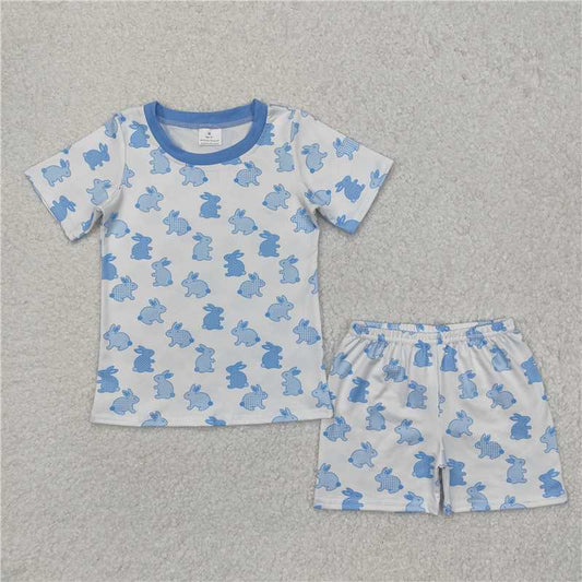 RTS BSSO1163 Baby Boys Summer Clothes Baby Boys Easter Blue Rabbits Shirt Shorts Pajamas Clothes Sets