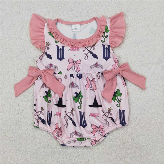 RTS SR2650 Pink Princess Bow Ruffle Rompers for Baby Infant Girls Soft Cotton Outfit with Bow