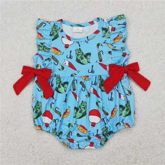 RTS SR2708 Baby Infant Girls Fishing Bows Ruffles Rompers Cute Baby Girl Outfit with Bow