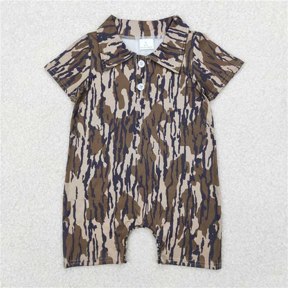Sibling Baby Infant Boys Short Sleeves Camouflage Button Rompers 4.16