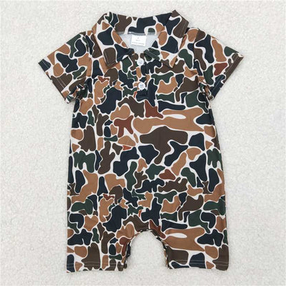 Sibling Baby Infant Boys Short Sleeves Camouflage Button Rompers 4.16