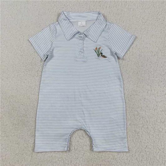 RTS SR3149 Baby Boys Romper Embroidery Baby Boys Blue Stripe Short Sleeves Duck Button Shorts Rompers