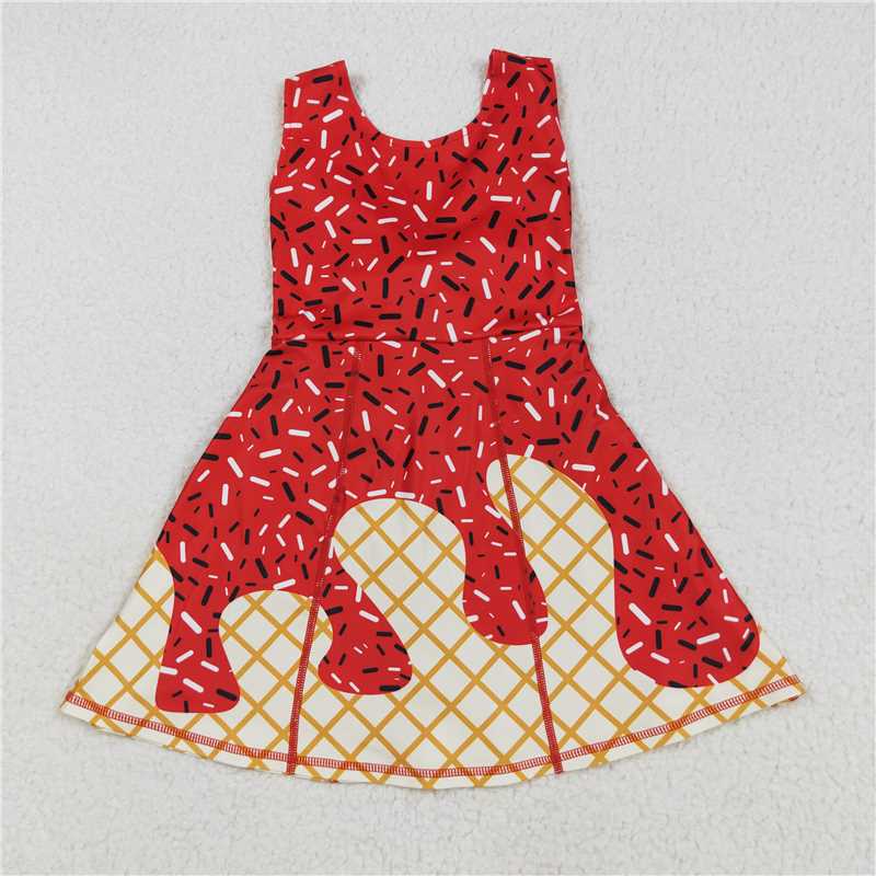 7 Colors Sibling Baby Girls Ice-cream Drip Sprinkles Yoga Skort Knee Length Dresses 7.31