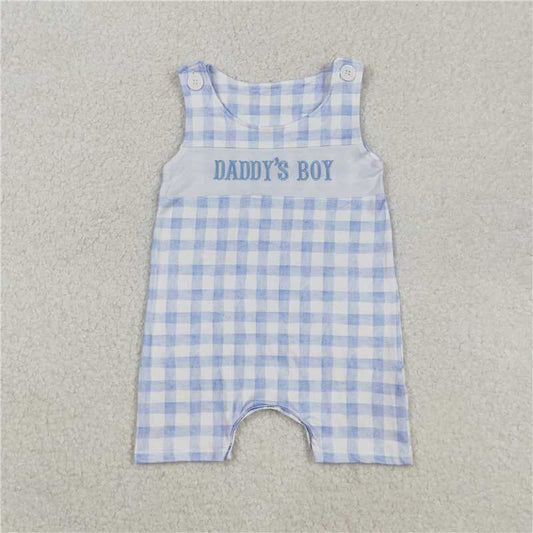 RTS SR2945 Baby Boys Romper Embroidery Baby Infant Boys Sleeveless Blue Plaid DADDY'S BOY Rompers
