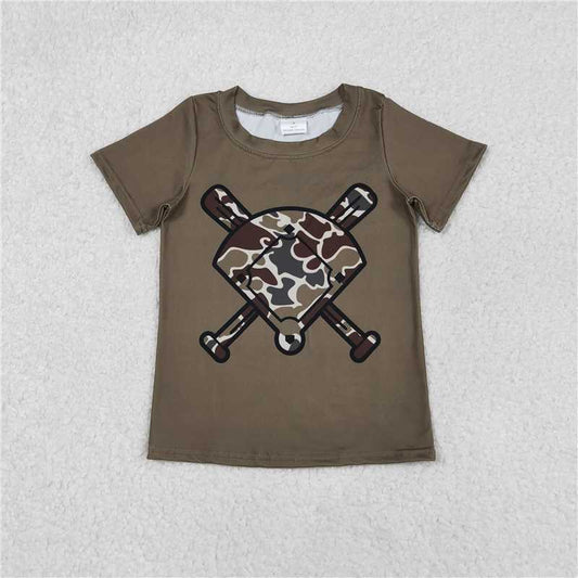 RTS BT1425 Baby Boys Top Baby Boys Short Sleeve Dark Brown Dark Khaki Camo Baseballs Team T-shirts Top