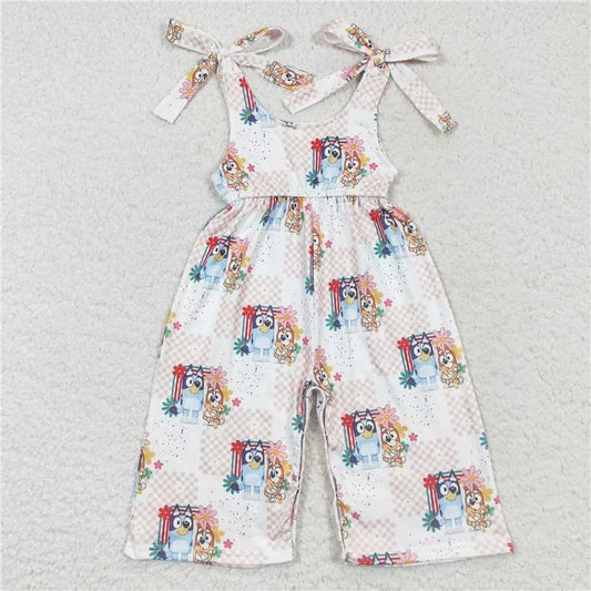 RTS SR0435 Baby Girls Dogs White Floral Plaid Romper Jumpsuits Spring Summer Outfit for Infants Soft Cotton Clothing