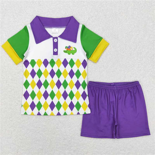 RTS BSSO0311 Baby Boys Mardi Gras Alligator Shirt Shorts Clothing Sets