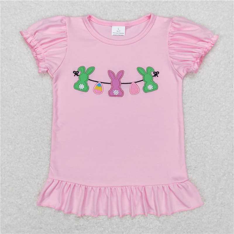 Sibling Boys Baby Girls Easter Cotton Embroidery Short Sleeve Shirt Tops