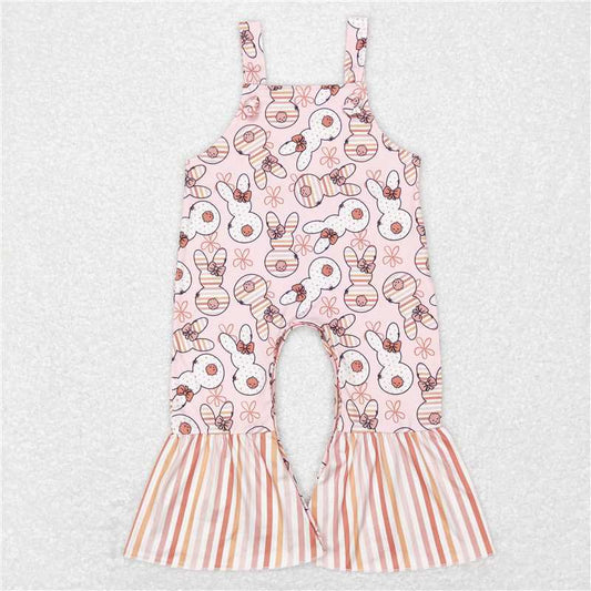 RTS SR0577 Baby Girls Easter Jumpsuits Pink Straps Rabbit Bell Pants Outfit for Infants