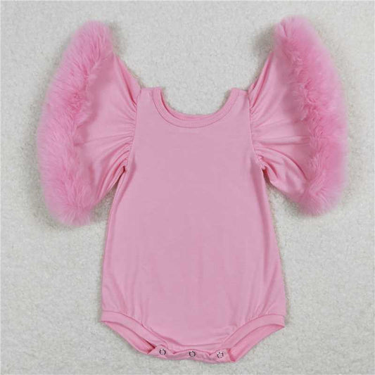 Sibling Baby Infant Girls Fur Flutter Sleeve Rompers