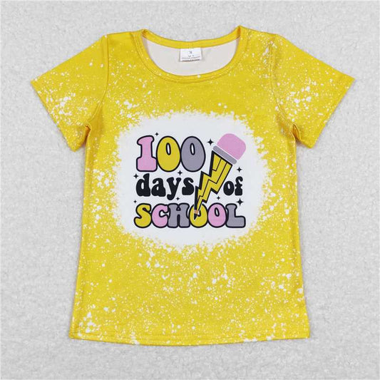 RTS GT0387 Baby Girls 100 Days of School Short Sleeve Tee Shirts Tops Cute Celebration Outfit