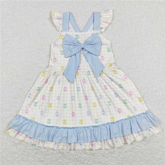 RTS GSD0582 Baby Girls Knee-Length Ruffle Dress Bow Easter Eggs Design Spring Summer Casual Dresses for Little Girls