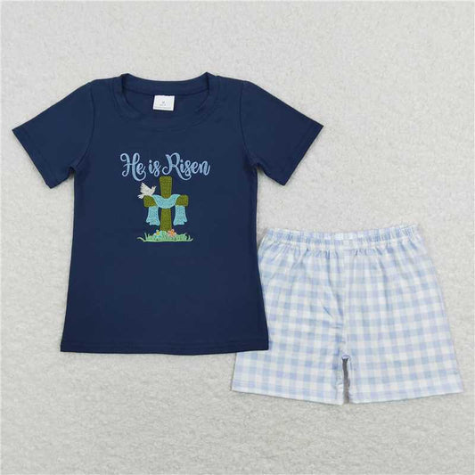 RTS BSSO0319 Baby Boys Easter He Is Risen Shirt Tee Black Shorts Clothes Sets