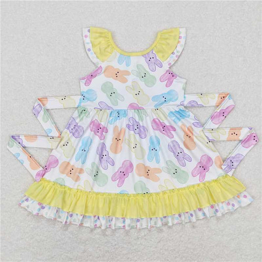 RTS GSD0610 Baby Girls Colorful Easter Rabbit Ruffle Knee-Length Dress Cute Spring Fashion Baby Girl's Dress