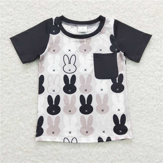 RTS BT0589 Baby Boys Top Baby Boys Easter Black Rabbits Pocket Short Sleeve Tee Shirts Tops