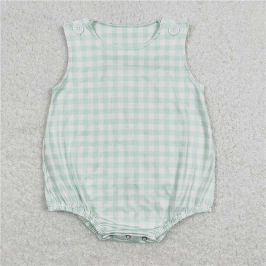 RTS SR0892 Baby Boys Romper Baby Boys Easter Green Checkered Sleeveless Rompers