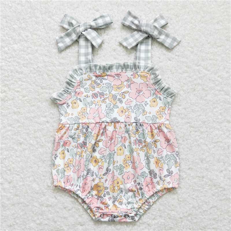 Baby Girls Spring Green Pink Flowers Tunic Ruffle Shorts Outfits Rompers Clothing Sets