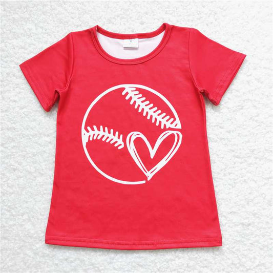 RTS GT0430 Baby Girls Red Short Sleeve Tee Shirts Tops Baseball Theme Comfortable Cotton Kids' Clothing for Girls