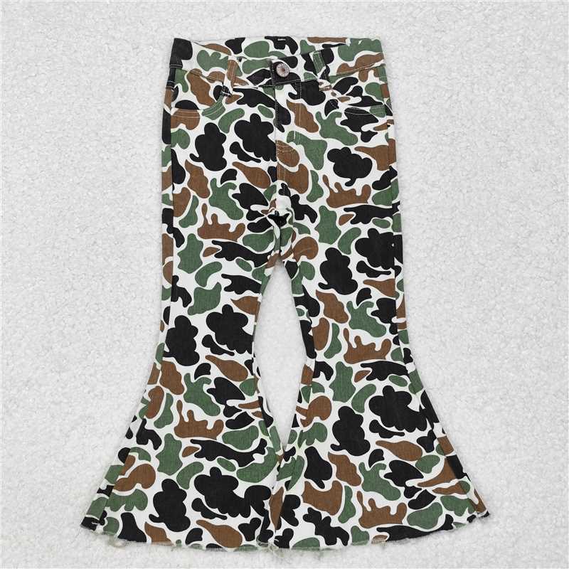 Mommy&Me Adult Girls Brown Camo Fall Bell Flare Denim Pants