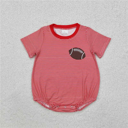 RTS SR1956 Baby Boys Romper Baby Infant Boys Red Football Stripes Short Sleeve Rompers