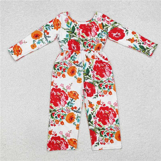 Sibling Baby Girls Groovy Flowers Long Sleeve Fall Jumpsuits