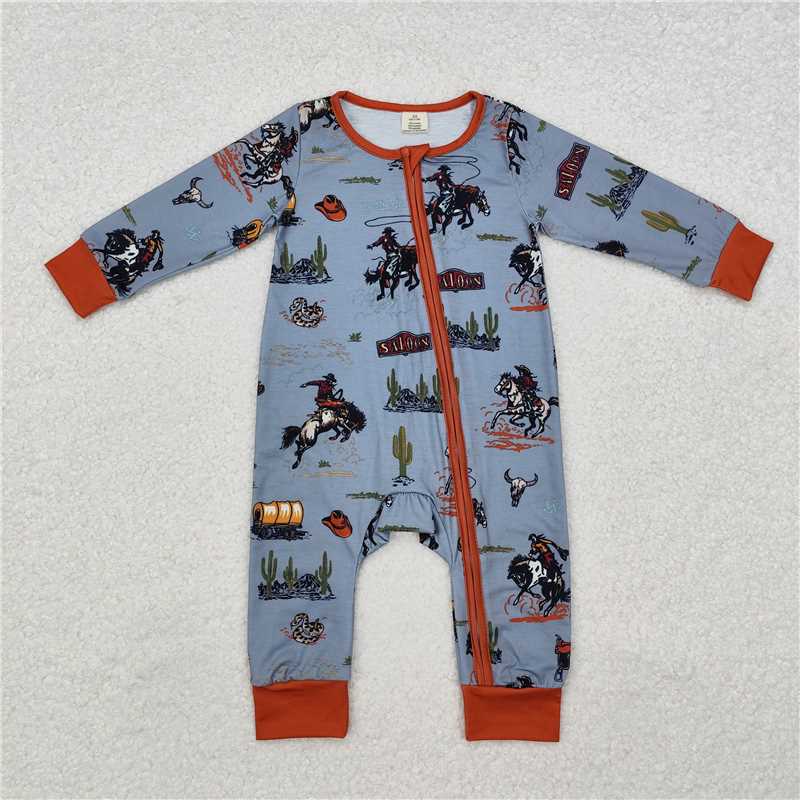 Sibling Baby Infant Boys Girls Western Bamboo Zip Rompers