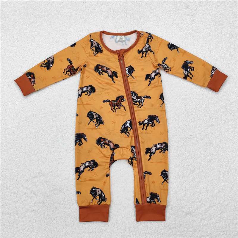 Sibling Baby Infant Boys Girls Western Bamboo Zip Rompers