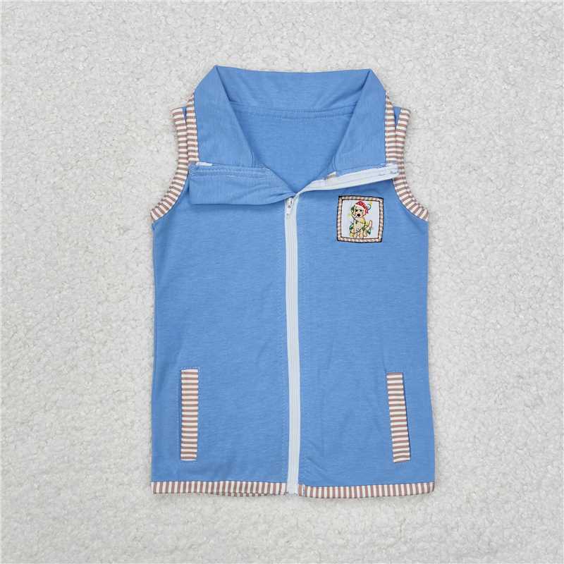 Sibling Baby Boys Sleeveless Embroidery Deer Dog Duck Pocket Zipper Jackets Top 8.7