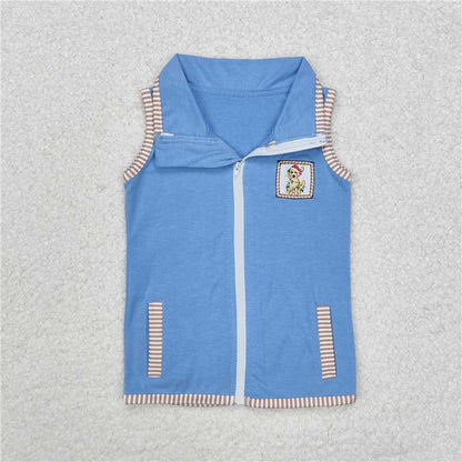 Sibling Baby Boys Sleeveless Embroidery Deer Dog Duck Pocket Zipper Jackets Top 8.7