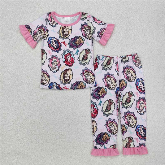 RTS GSPO1846  Baby Girls Pink Ruffles Pajamas Shirt And Pants Set Cute Sleepwear Clothes Set for Infants