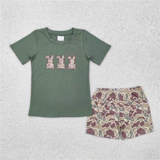 RTS BSSO1004 Baby Boys Summer Clothes Baby Boys Easter Green Rabbits Shirt Camouflage Shorts Clothes Sets