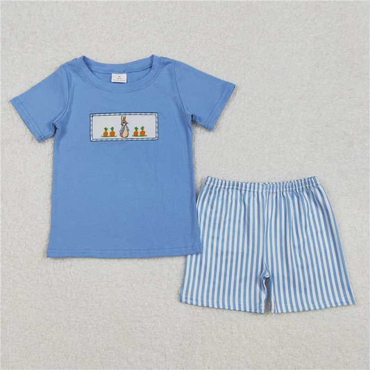 RTS BSSO1026 Baby Boys Summer Clothes Baby Boys Easter Rabbit Carrots Shirt Stripes Shorts Clothes Sets