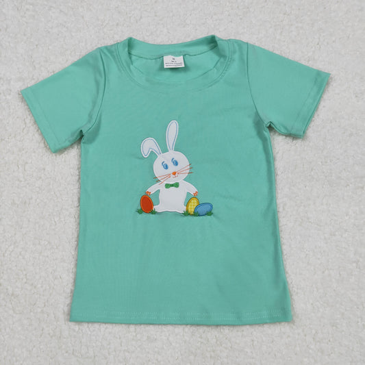 RTS BT1132 Baby Boys Top Embroidery Baby Boys Green Easter Rabbit Short Sleeve Tee Shirts Tops