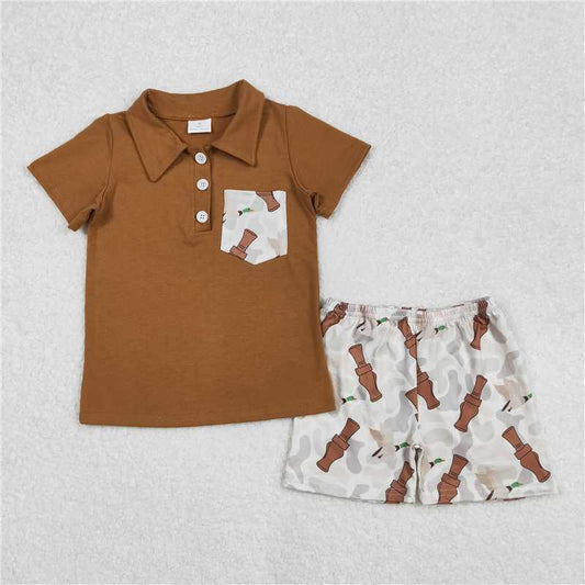 RTS BSSO1206 Baby Boys Summer Clothes Baby Boys Brown Shirts Duck Call Camouflage Shorts Clothes Sets