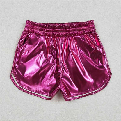 SS0414 Baby Girls Hotpink Pocket Leather Elastic Bottom Shorts