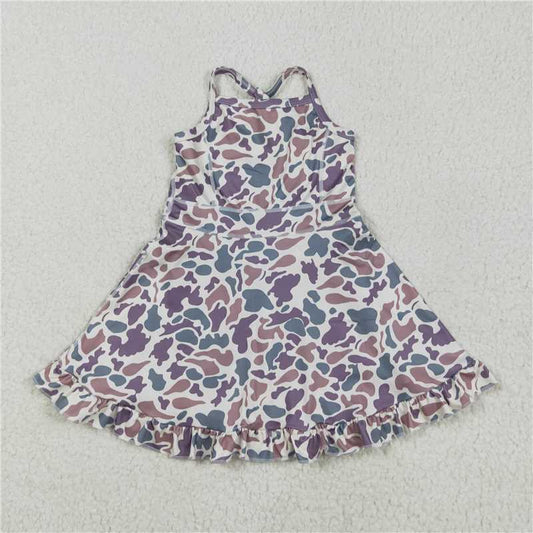 Sibling Baby Girls Strap Camo Yoga Ruffle Knee Length Dresses 6.23