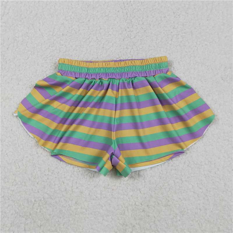 RTS SS0685 Baby Girls Mardi Gras Stripes Yoga Active Ruffle Shorts Bottoms for Kids' Clothing