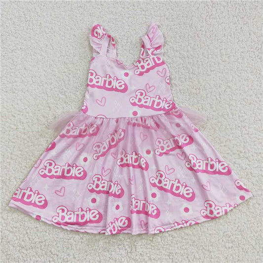 RTS GSD0463Baby Girls Pink Doll Ruffle Knee-Length Dress Cute Infant Girl's Clothing Soft Fabric Outfit for Special Occasions