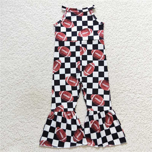 RTS SR0445 Baby Girls Football Jumpsuits Black Checkered Bell Pants Outfit for Infants