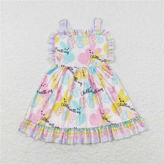 RTS GSD0551  Baby Girls Colorful Easter Bunnies Knee-Length Dresses Spring Holiday Outfit Toddler Girls Dress