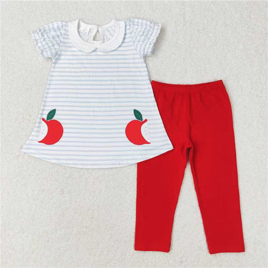 RTS GSPO1446 Baby Girls Apple Tunic Top with Red Legging - Back to School Outfit Set Cute Baby Clothing Set for Girls