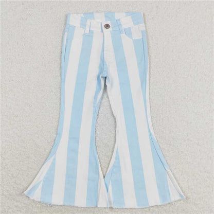 Mommy&Me Baby Girls Blue Stripes Bell Flare Denim Pants