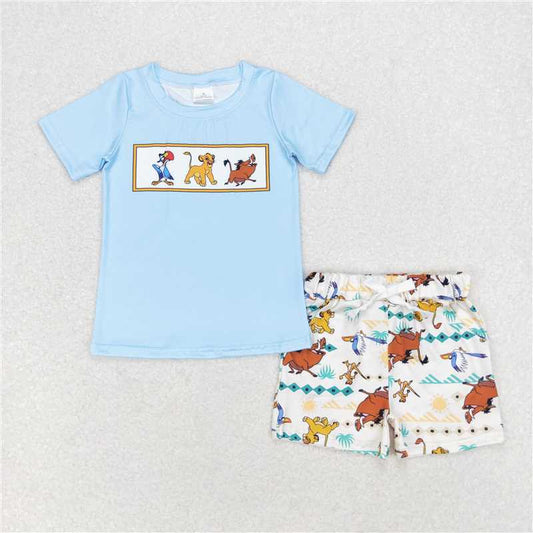 RTS BSSO0882 Baby Boys Summer Clothes Baby Boys Lion Short Sleeve Tee Shirts Tops Shorts Clothes Sets