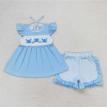 Baby Girls Boys Crab Top Stripes Sibling Summer Clothes Sets