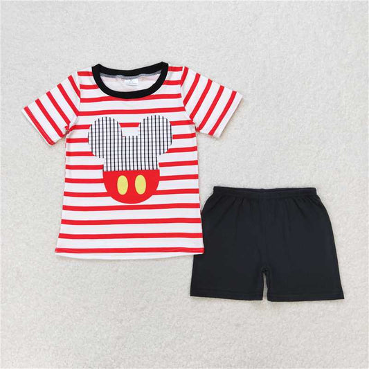 RTS BSSO0801 Baby Boys Summer Clothes Baby Boys Red Stripes Cartoon Mouse Shirt Top Shorts Clothes Sets