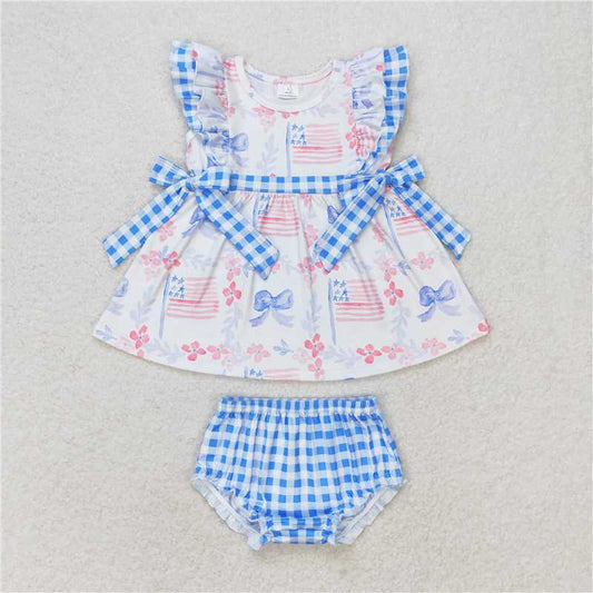 Baby Girls Boys Sibling 4th of July Bows Summer Rompers Clothes Sets