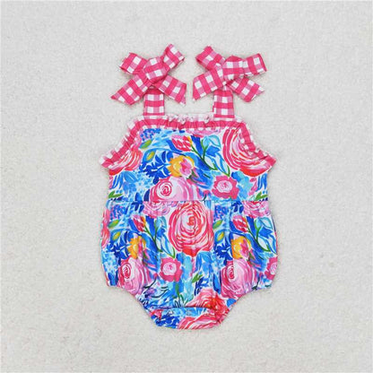 Baby Girls Pink Flowers Straps Sibling Summer Dresses Rompers Clothes Sets