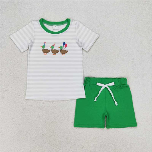 RTS BSSO0926 Baby Boys Summer Clothes Baby Boys Duck Birthday Tunic Top Shorts Clothes Sets