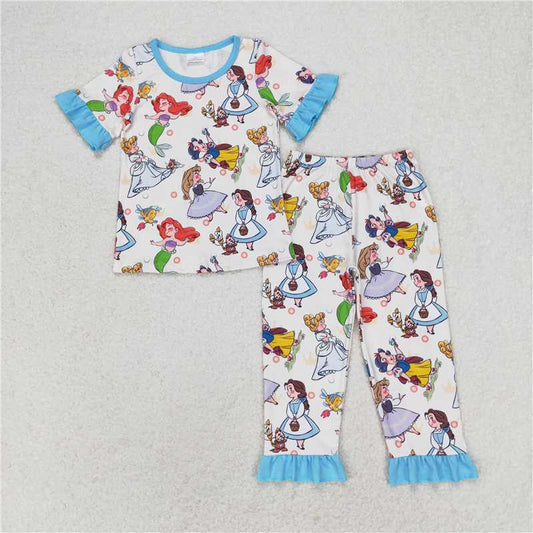 RTS GSPO1556 Baby Girls Pajamas Set with Ruffle Pants - Sleepwear Comfortable Cotton Tee Shirt Top And Pants Ensemble