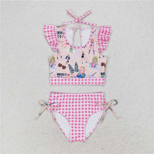 RTS S0291 Baby Girls 2pcs Summer Swimsuit Set with Pink Top And Bummie for Infants
